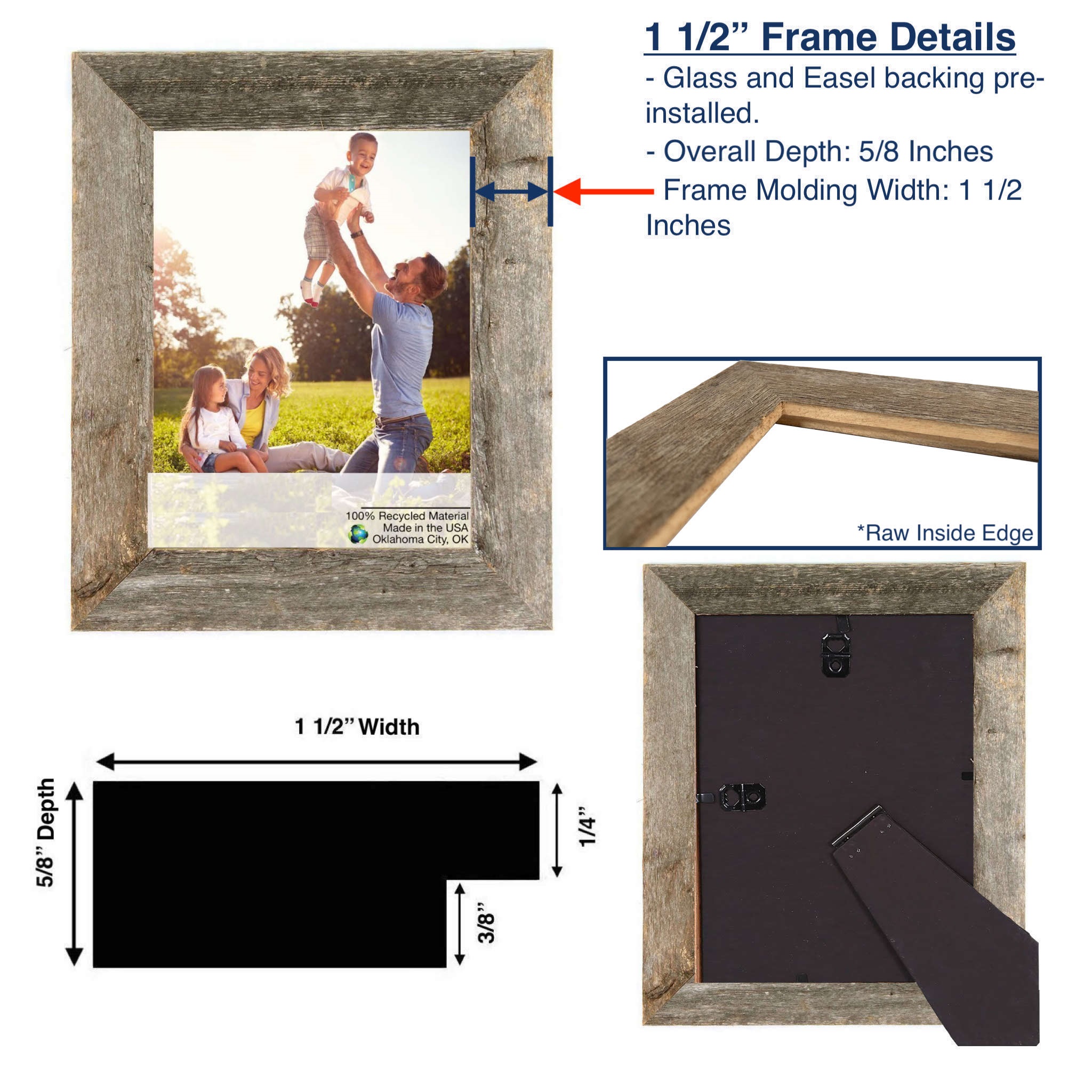 7"x8" Natural Weathered Grey Picture Frame with Easel Backs