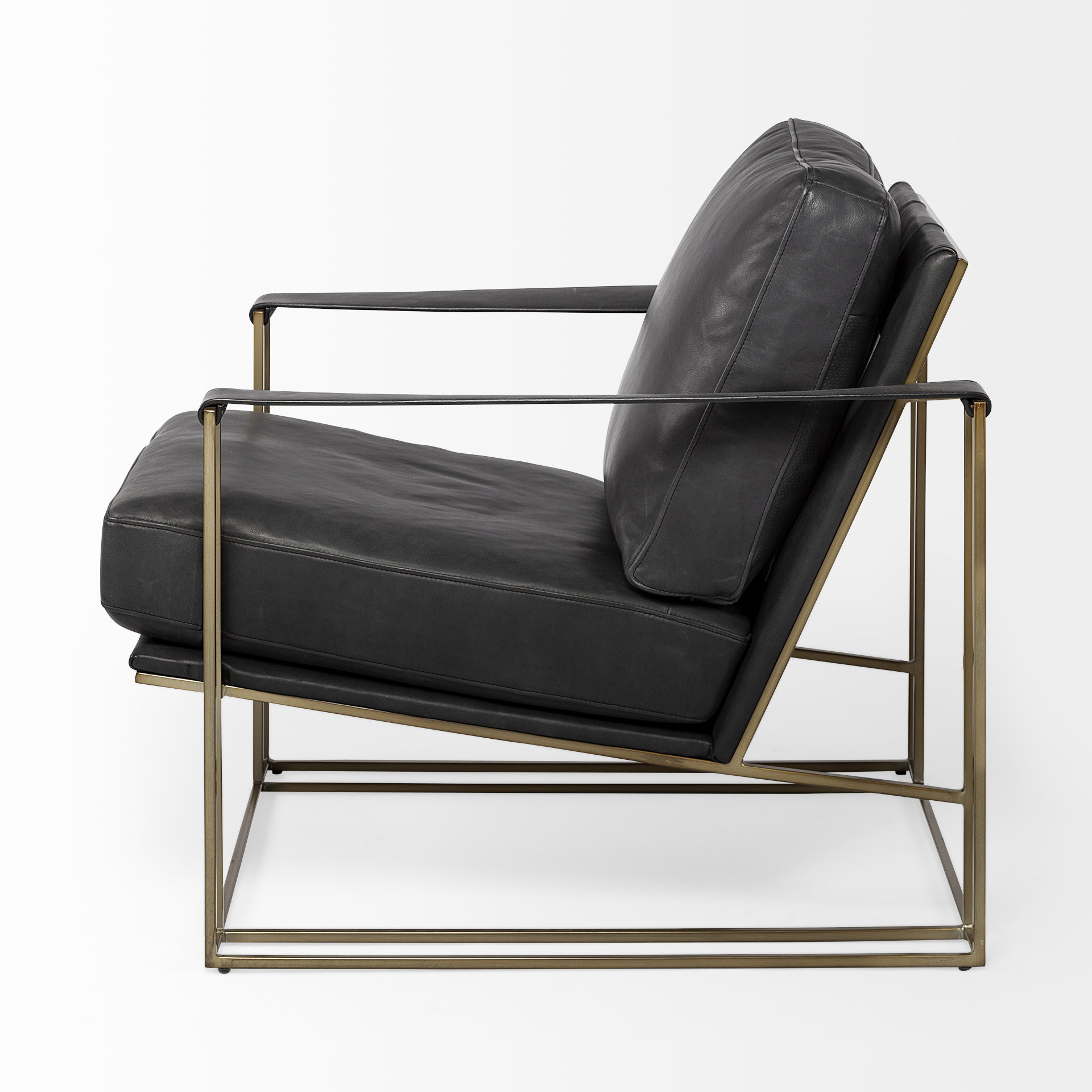 Black Leather Wrap Gold Accent Chair with Metal Frame