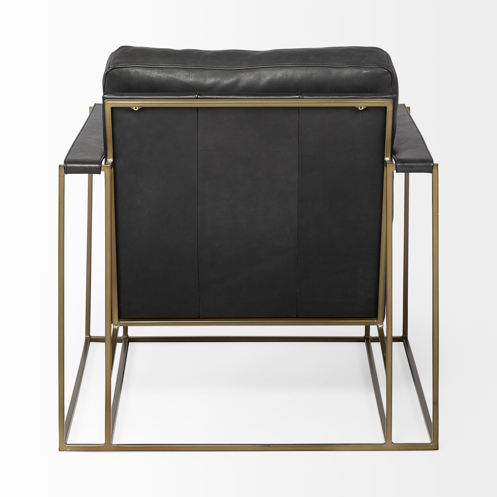 Black Leather Wrap Gold Accent Chair with Metal Frame