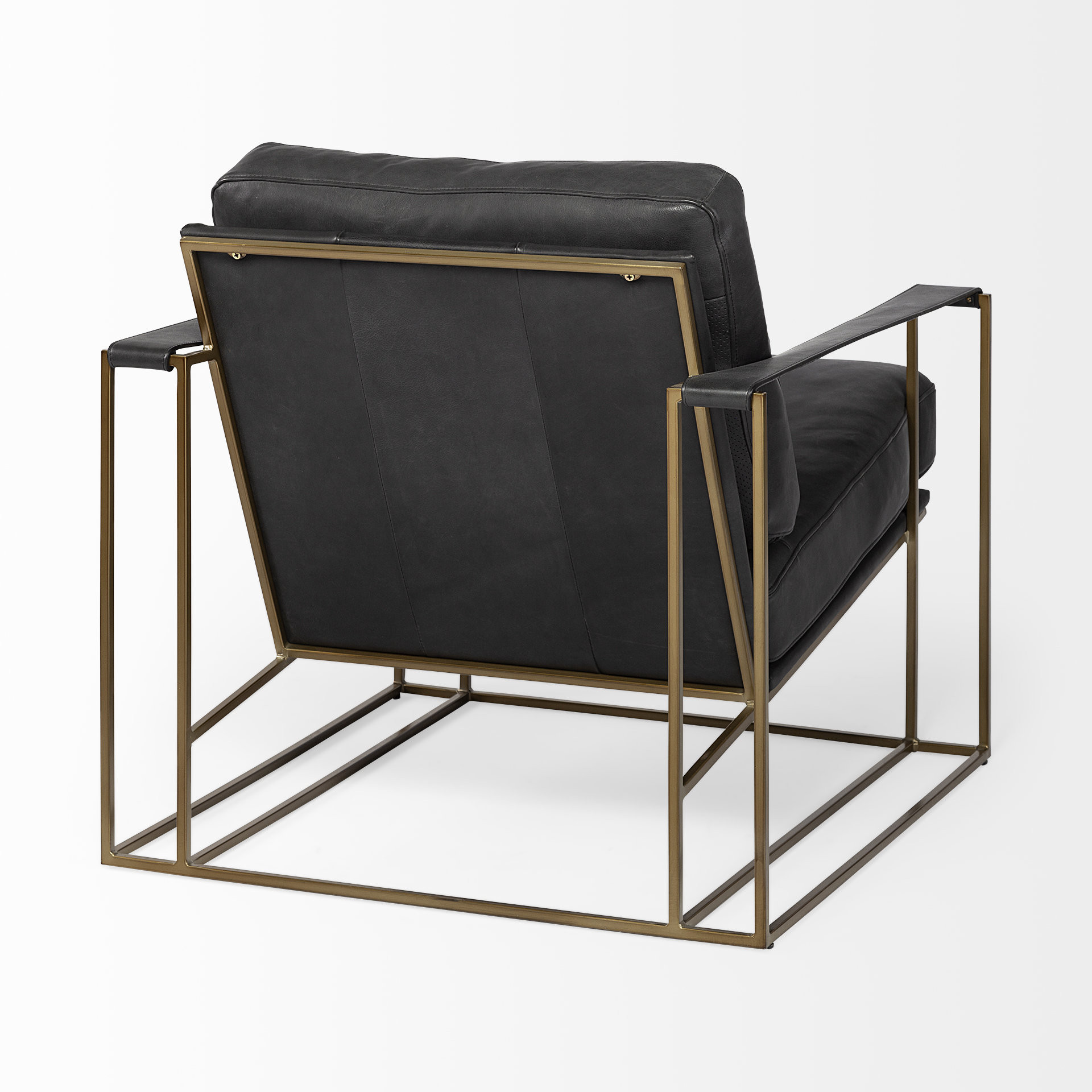 Black Leather Wrap Gold Accent Chair with Metal Frame
