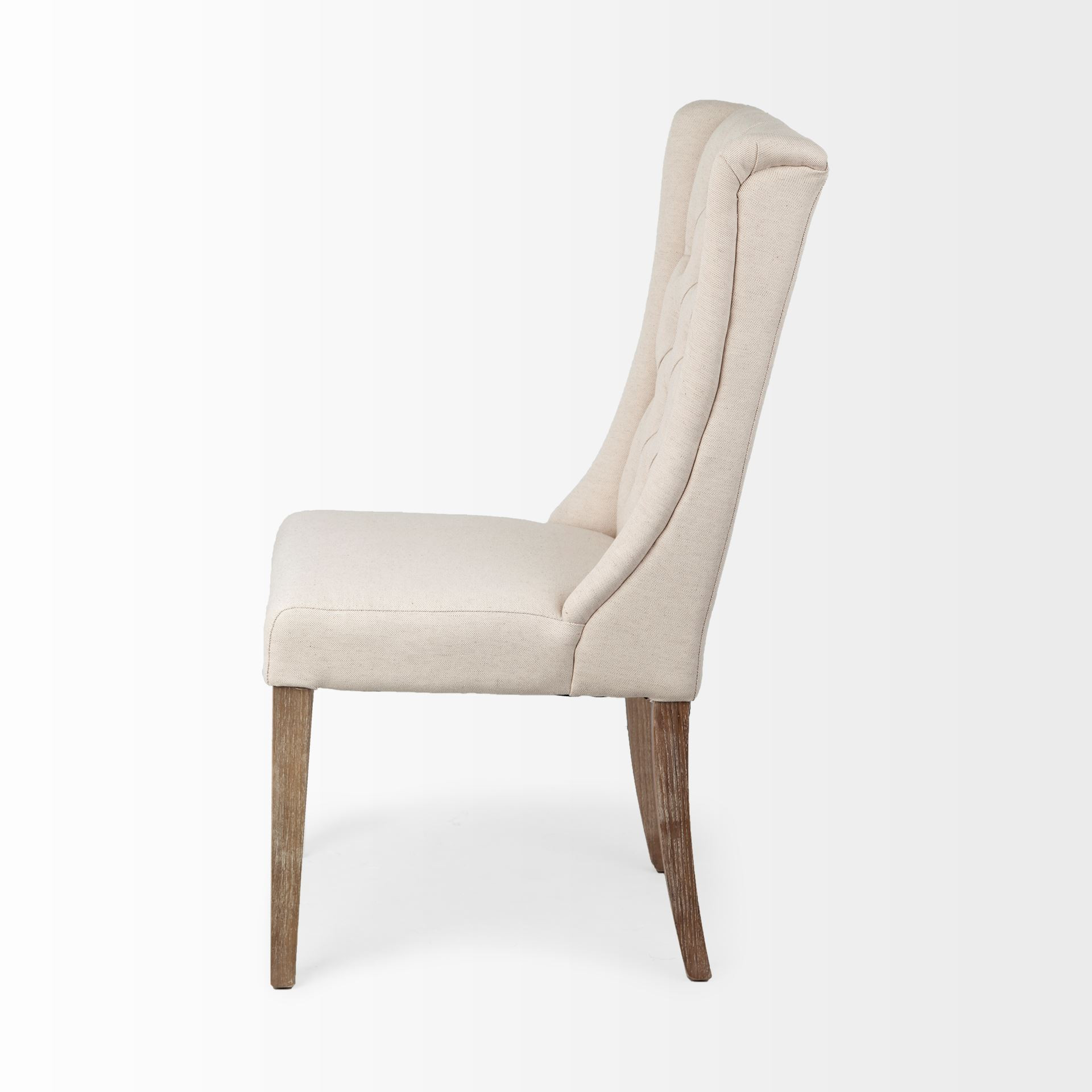 Cream Plush Linen Covering with Ash Solid Wood Base Dining Chair