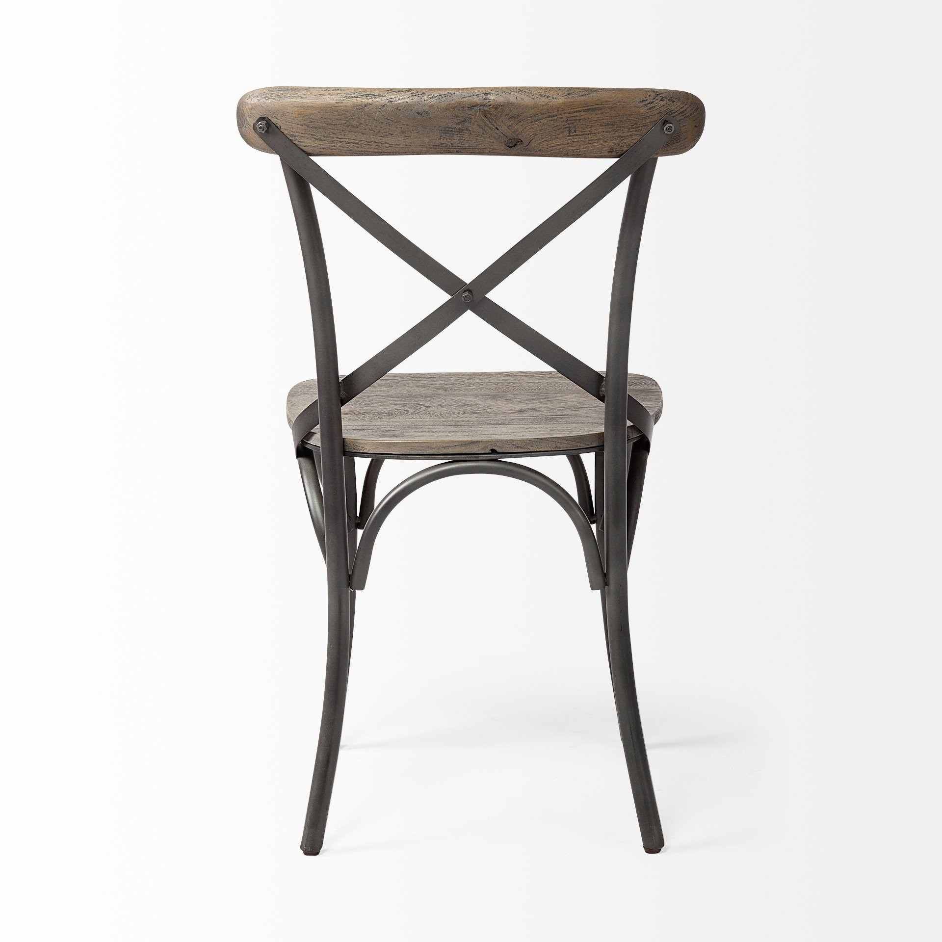 Brown Solid Wood Seat with Grey Iron Frame Dining Chair