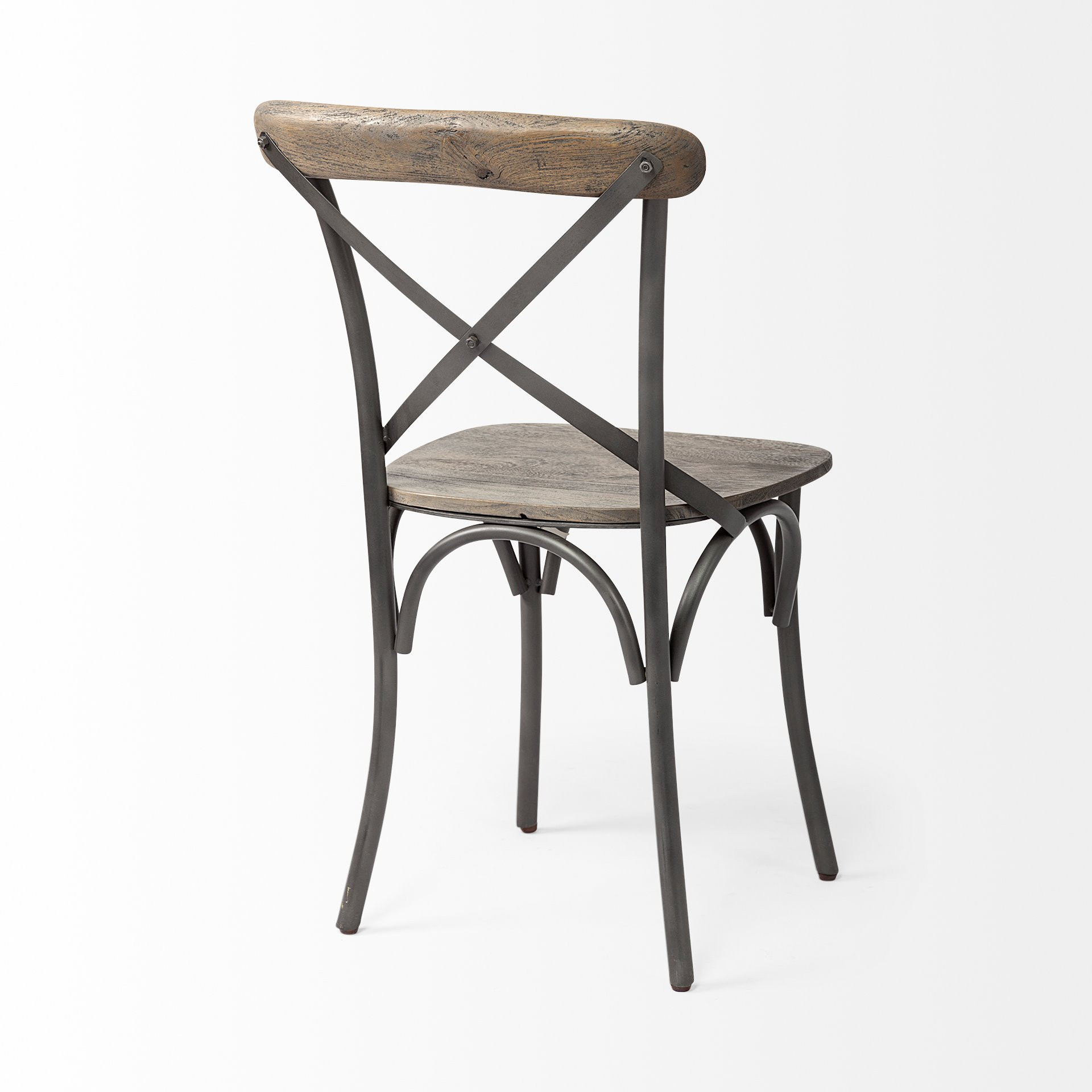 Brown Solid Wood Seat with Grey Iron Frame Dining Chair