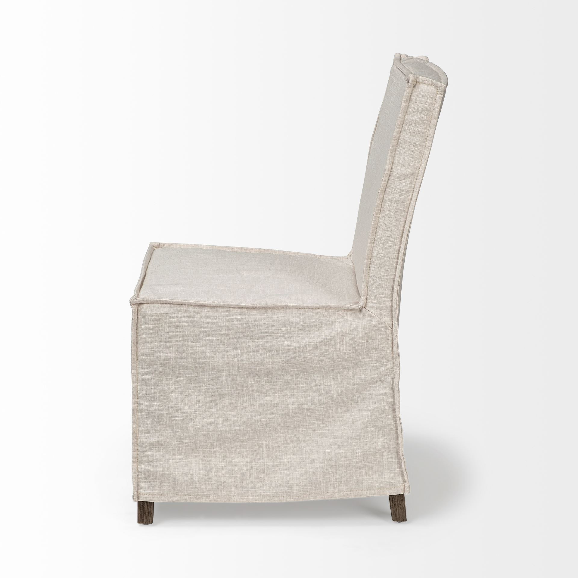 Cream Fabric Slip Cover with Brown Wooden Base Dining Chair