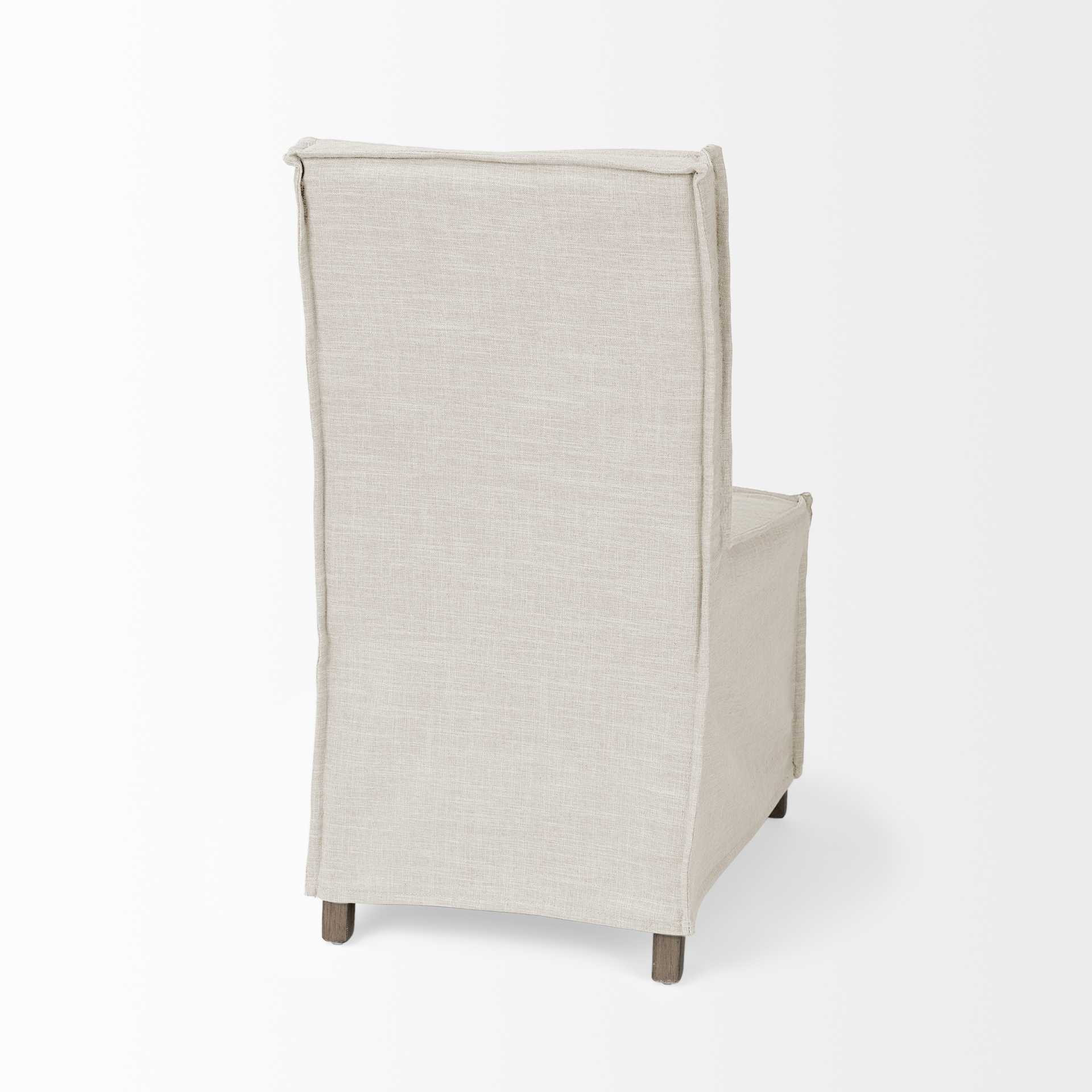 Cream Fabric Slip Cover with Brown Wooden Base Dining Chair