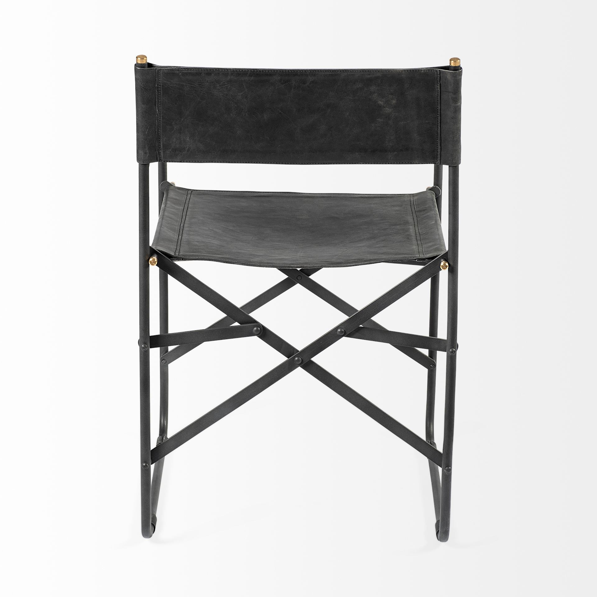 Black Leather with Black Iron Frame Dining Chair