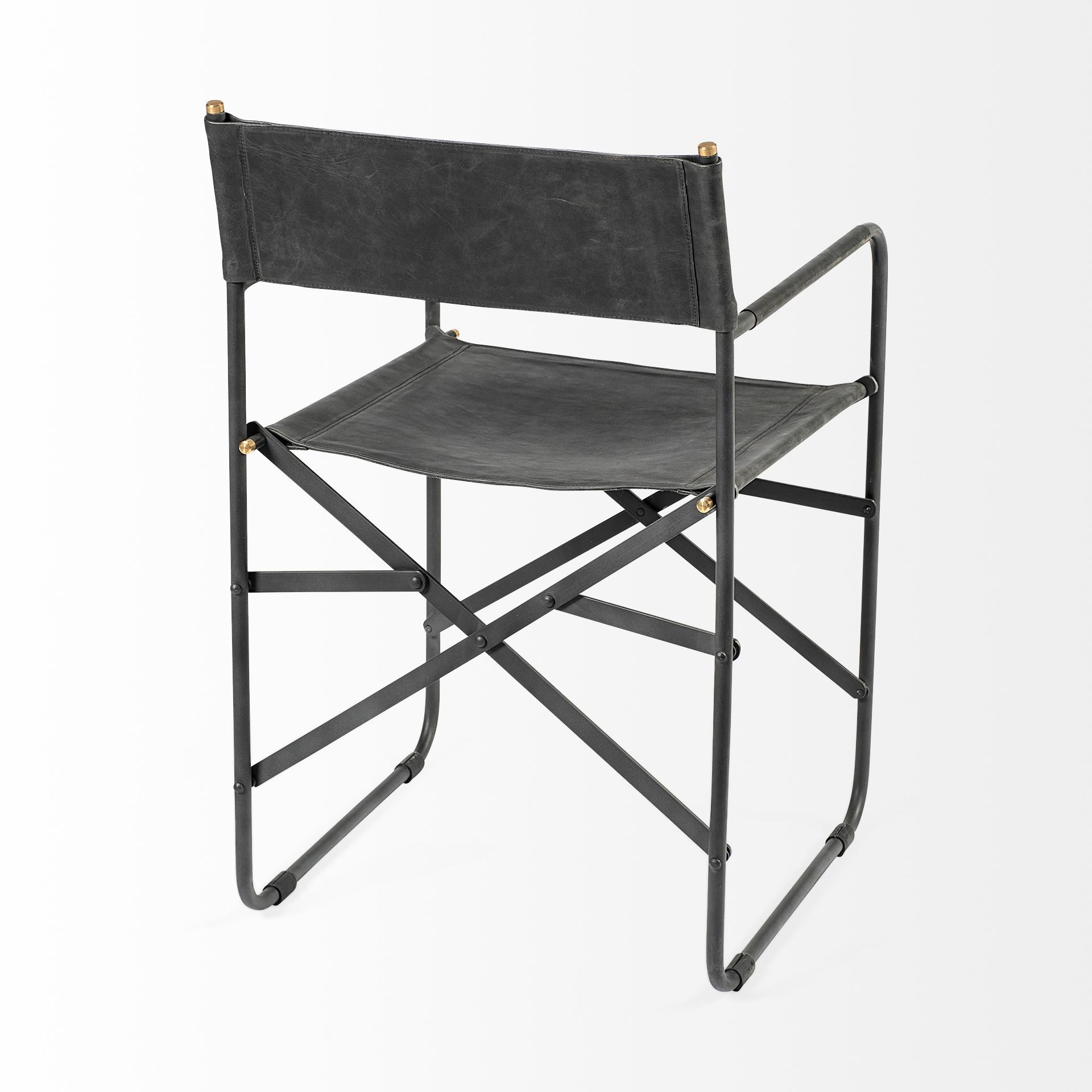 Black Leather with Black Iron Frame Dining Chair