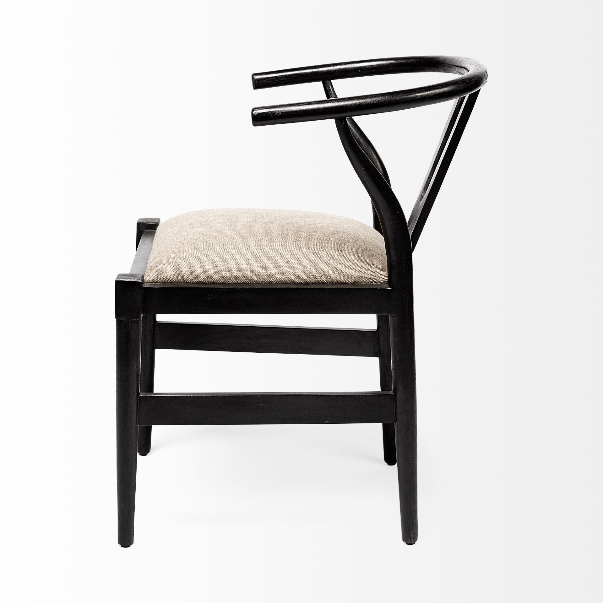 Linen Seat with Black Wooden Base Dining Chair