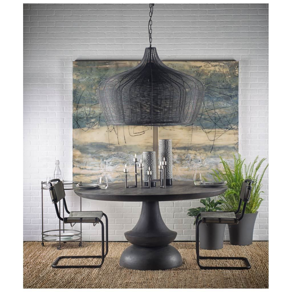 60" Round Charcoal Gray Solid Wood Table Top and Base Dining Table