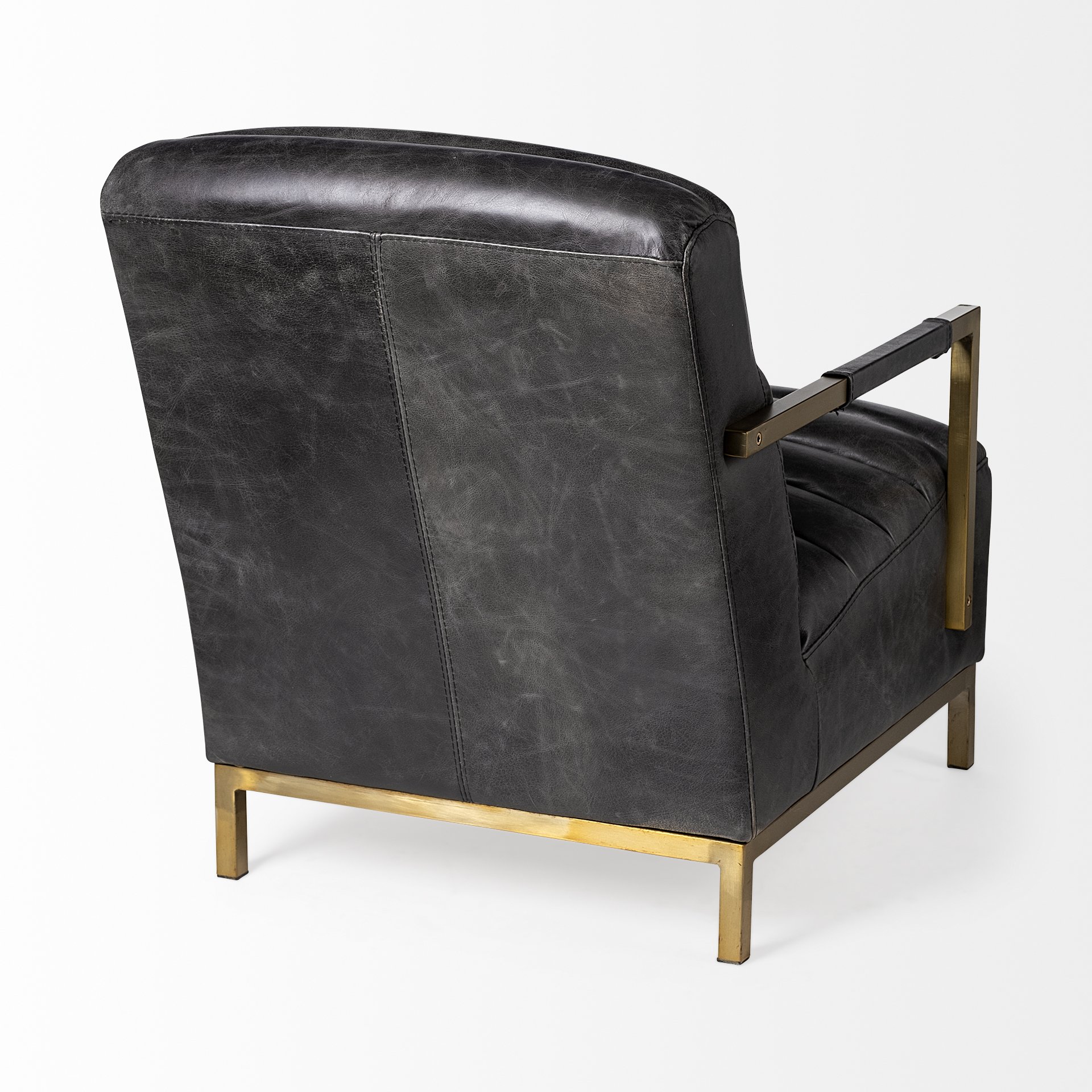 Black Leather Seat Accent Chair with Gold Iron Frame