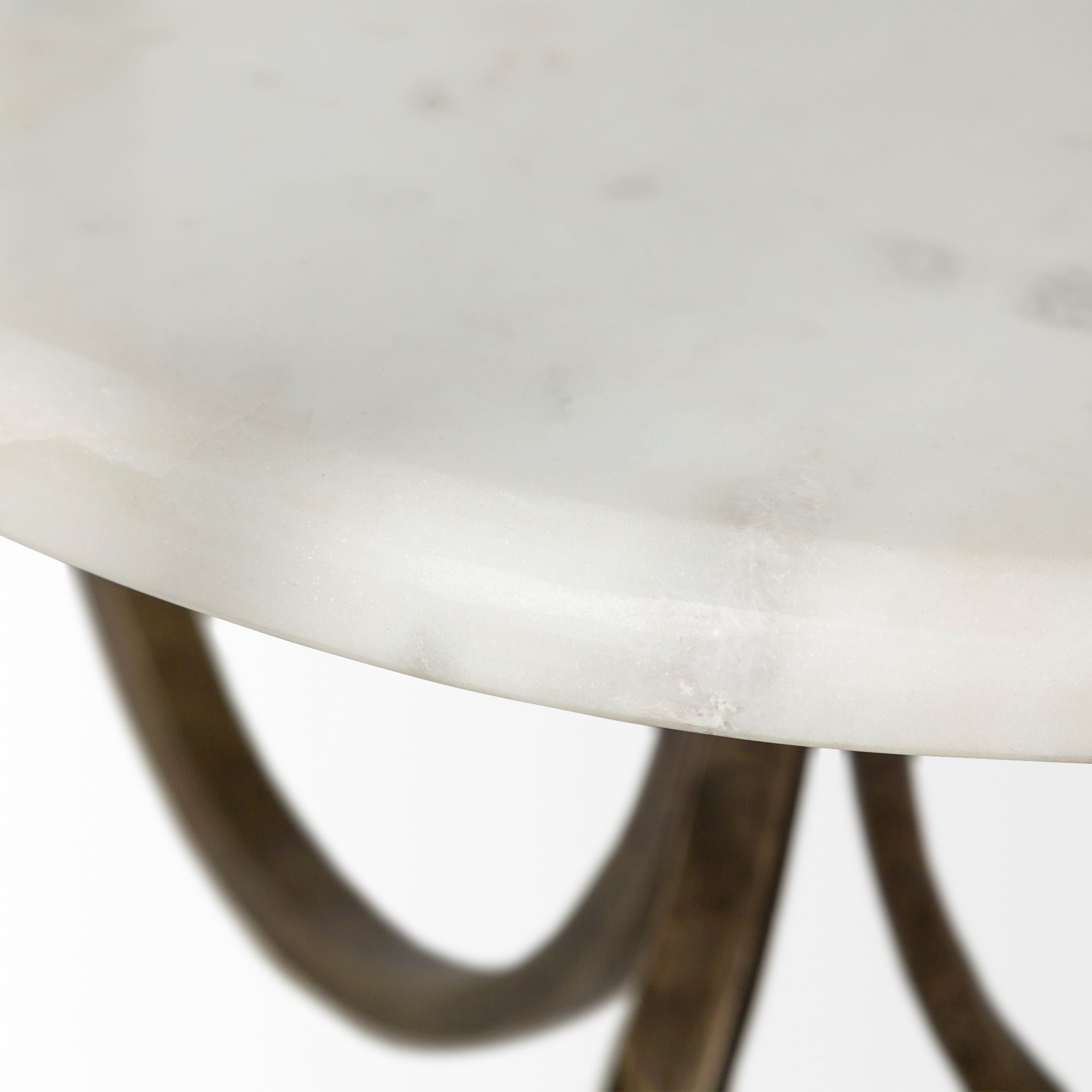 Round Glass Top Metal Side Table with Marble Shelf on Bottom
