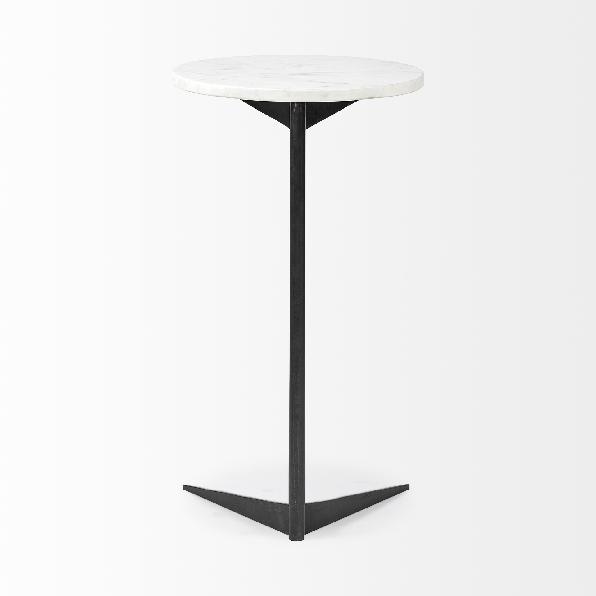White Marble Round Top Accent Table with Black Iron Base