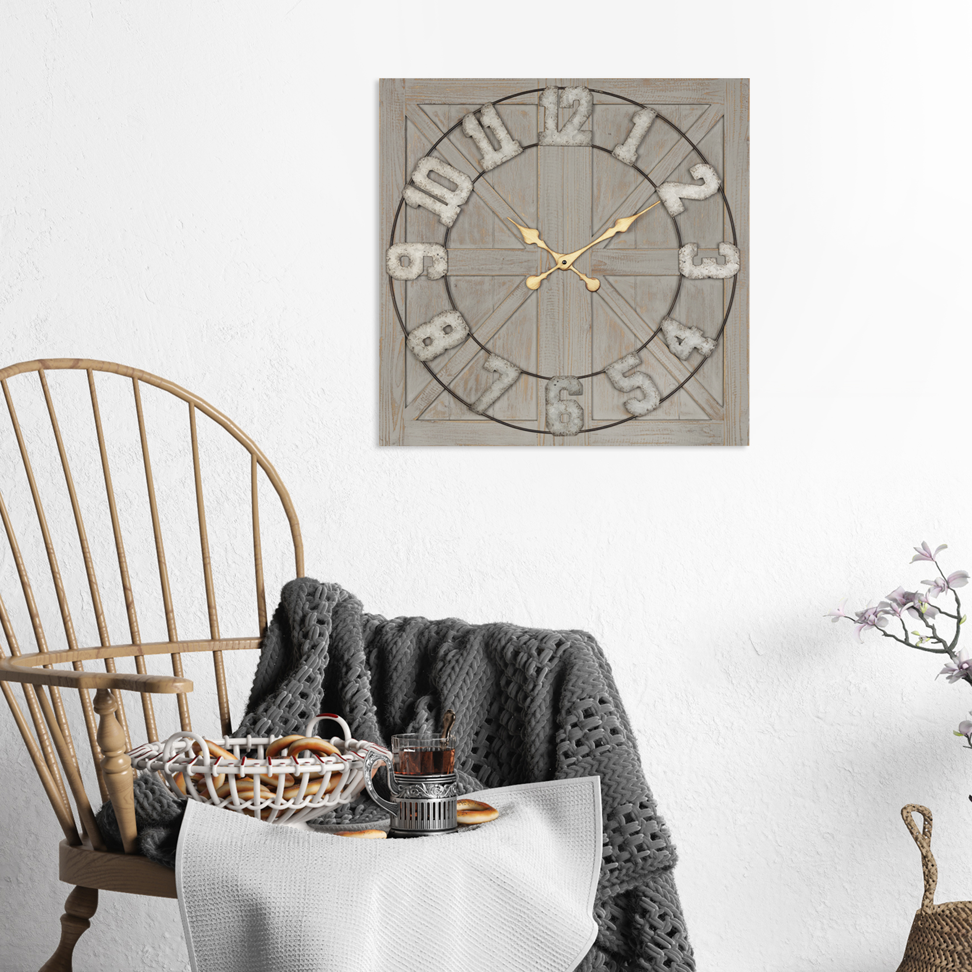 Stratton Home Decor Aaron Distressed Wood and Metal Wall Clock
