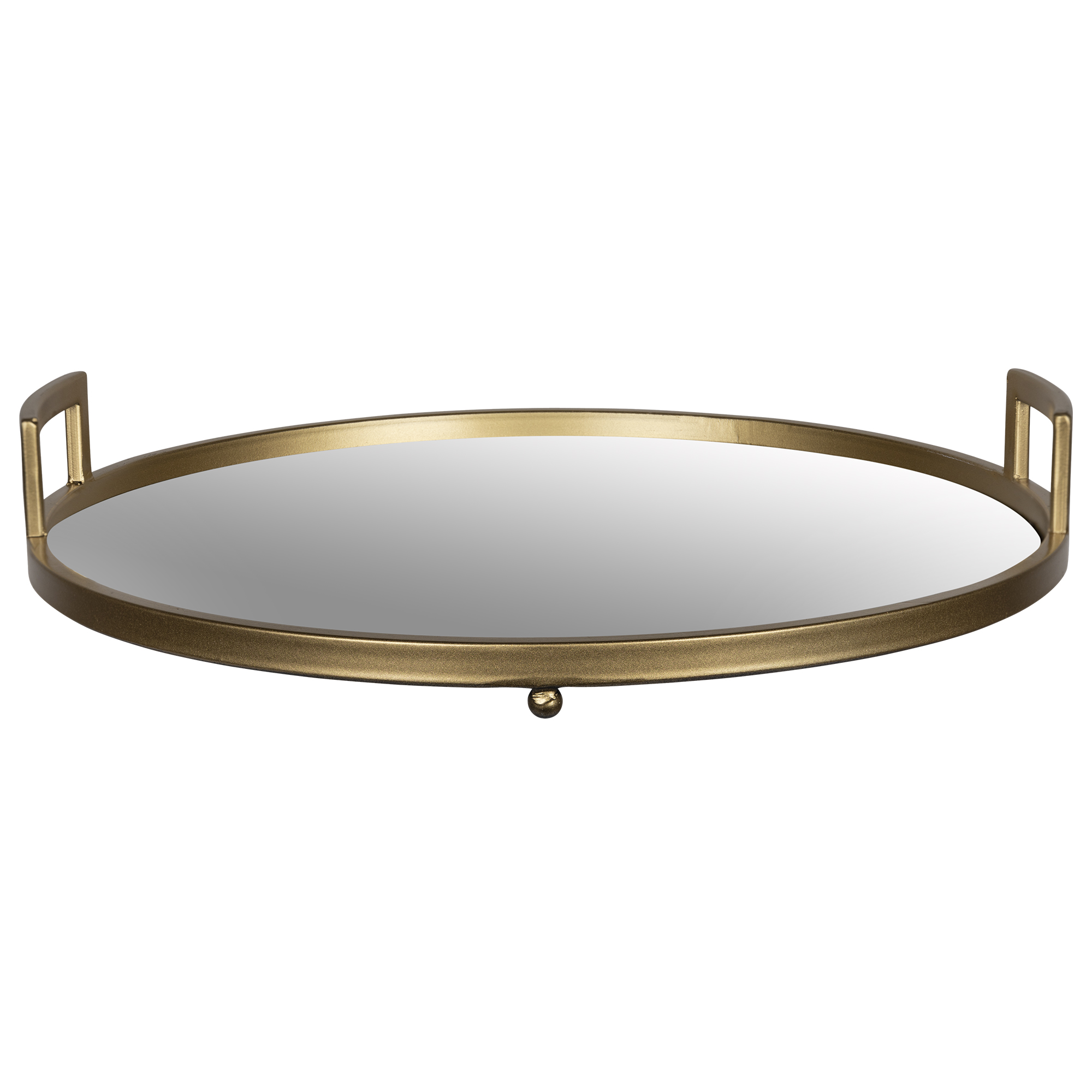 Stratton Home Decor Gold Round Tray with Mirror Inlay