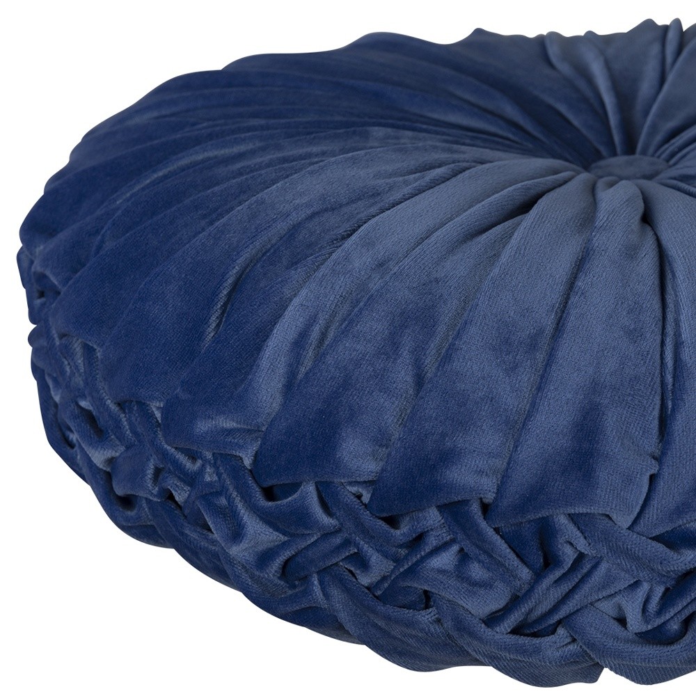 Stratton Home Decor Round Tufted Velvet Blue Pillow