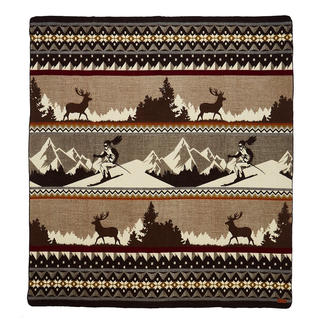 Queen Size Ultra Soft Brown Ski Mountain Handmade Woven Blanket
