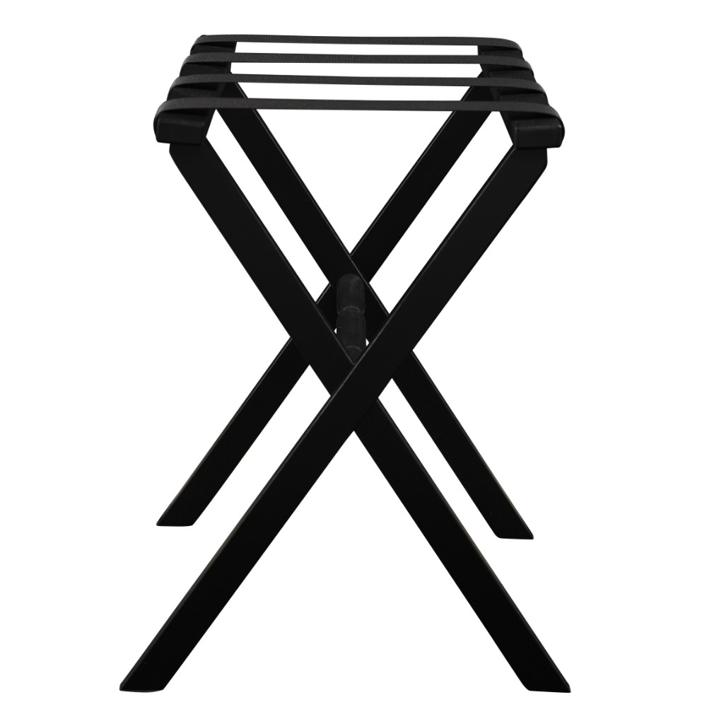 Hotel Black Finish Wood Folding Luggage Rack with Black Straps