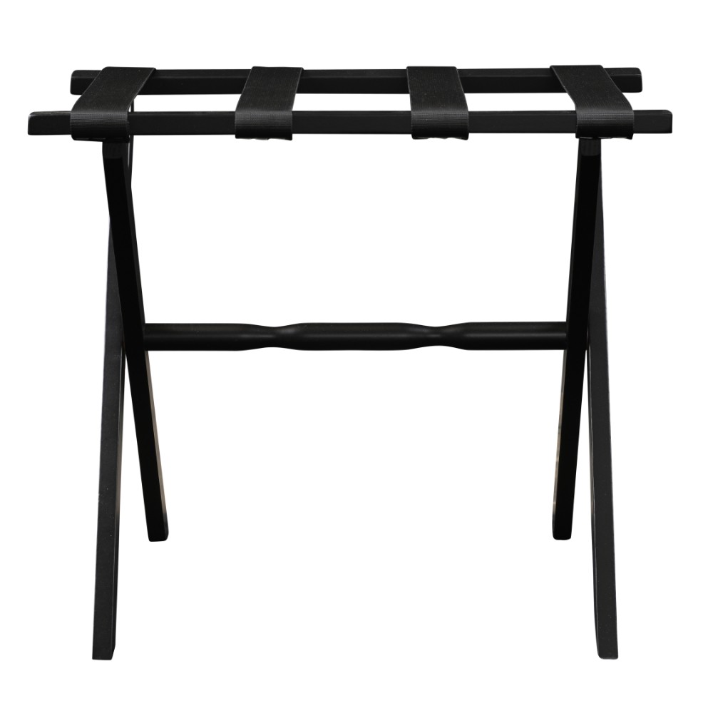 Hotel Black Finish Wood Folding Luggage Rack with Black Straps