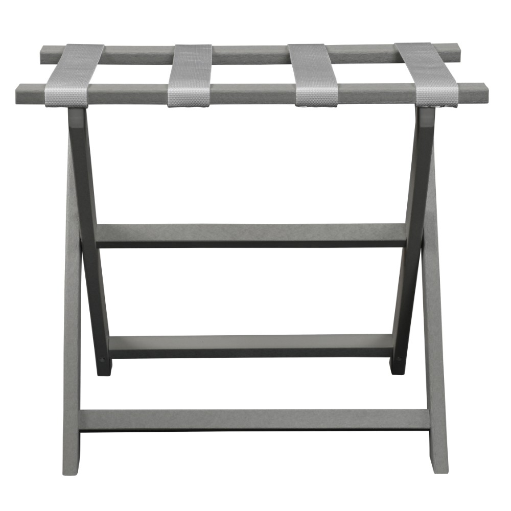 Earth Friendly Light Gray Folding Luggage Rack with White Straps