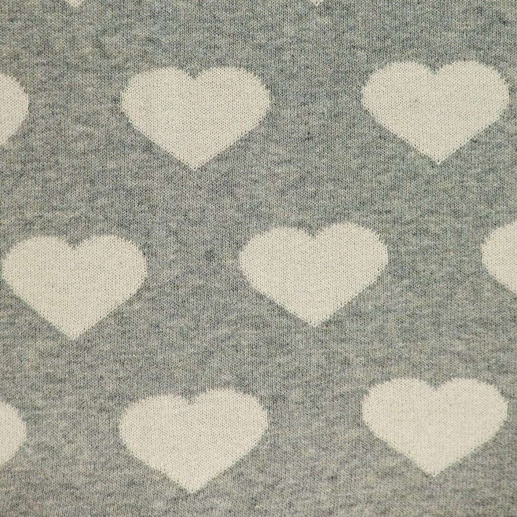 Grey and Ivory Hearts Knitted Baby Blanket