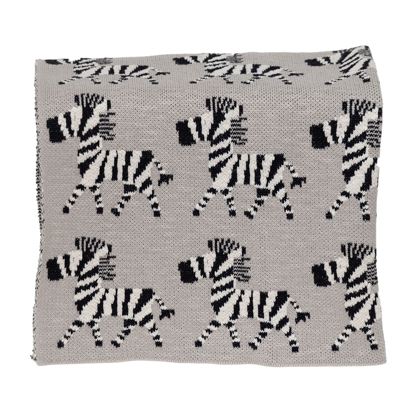 Grey Lots of Zebras Woven Knitted Baby Blanket