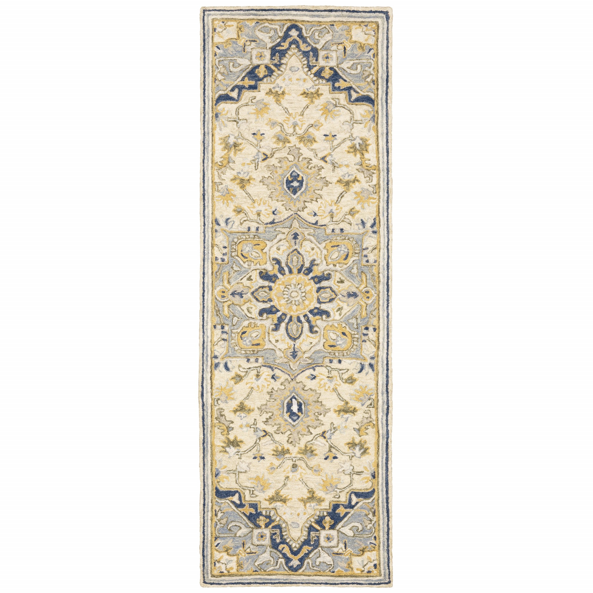 3'X8' Blue And Ivory Bohemian Runner Rug-383593-1