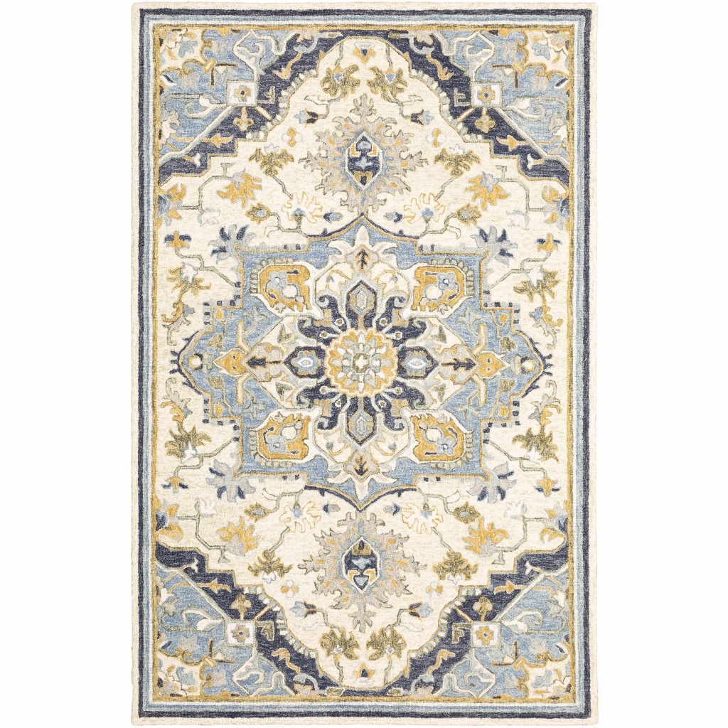 4'X6' Blue And Ivory Bohemian Area Rug-383594-1