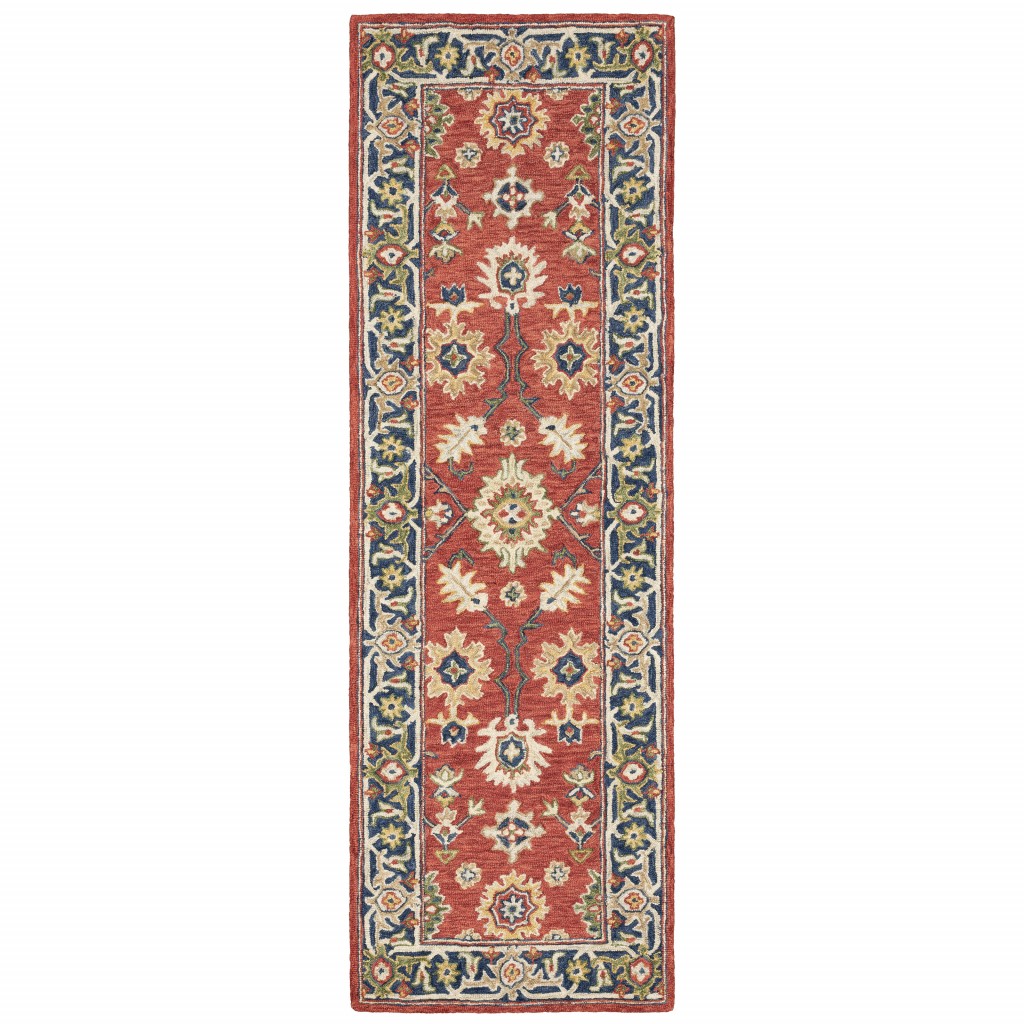 3'X8' Red And Blue Bohemian Area  Rug-383598-1