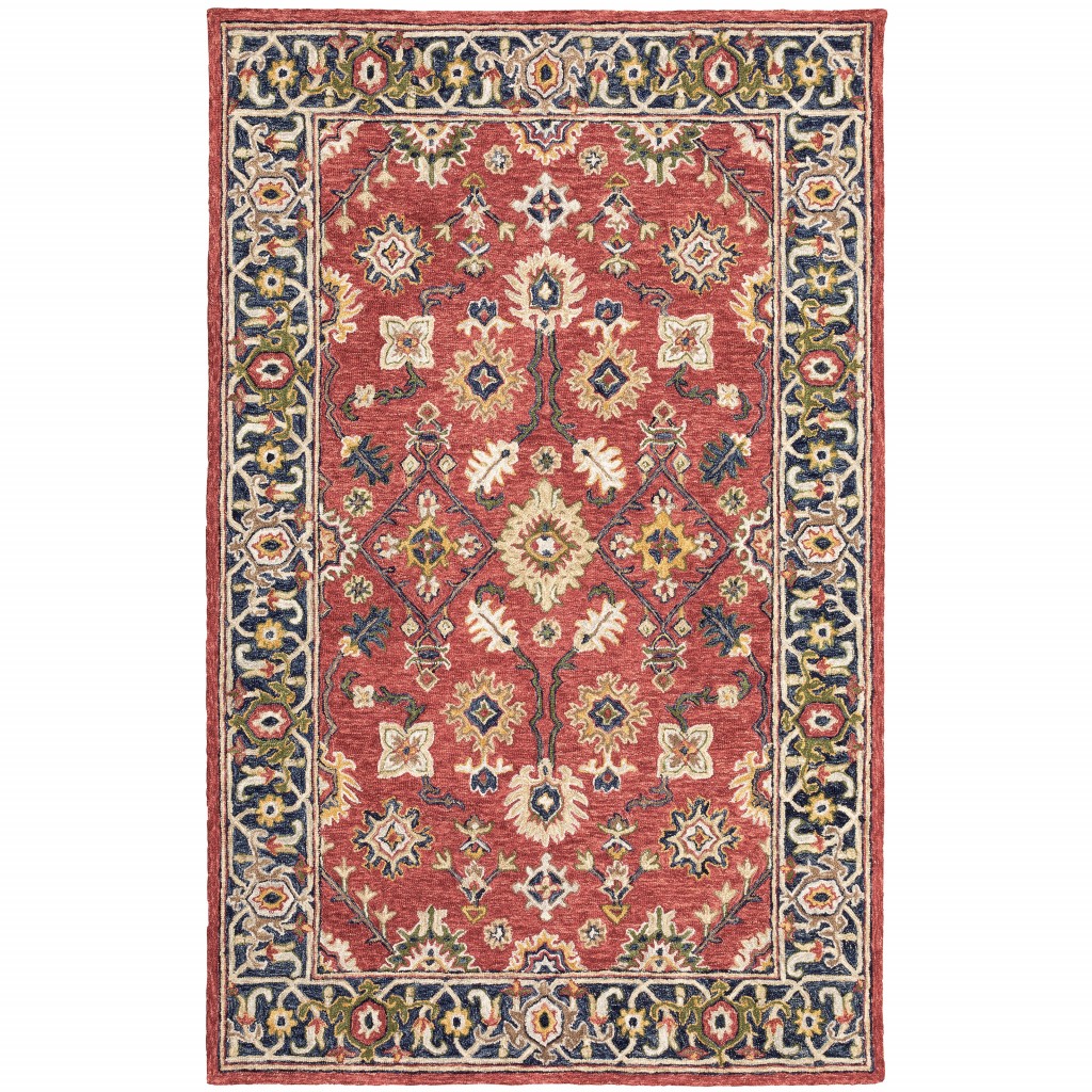 5' X 8' Red And Blue Bohemian Area Rug-383600-1