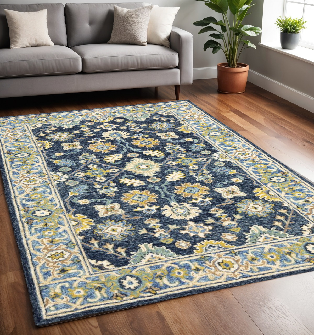 5' X 8' Navy And Blue Bohemian Area Rug-383605-1