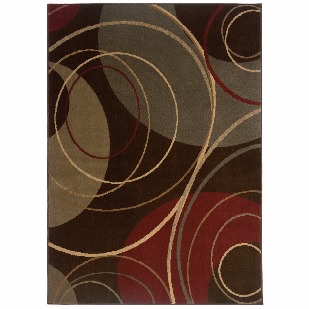 5'X8' Brown And Red Abstract  Area Rug-383633-1