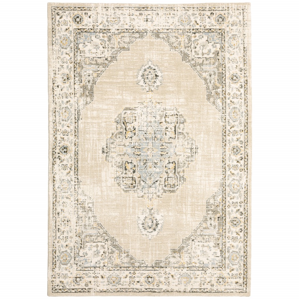 5'X8' Beige And Ivory Center Jewel  Area Rug-383640-1
