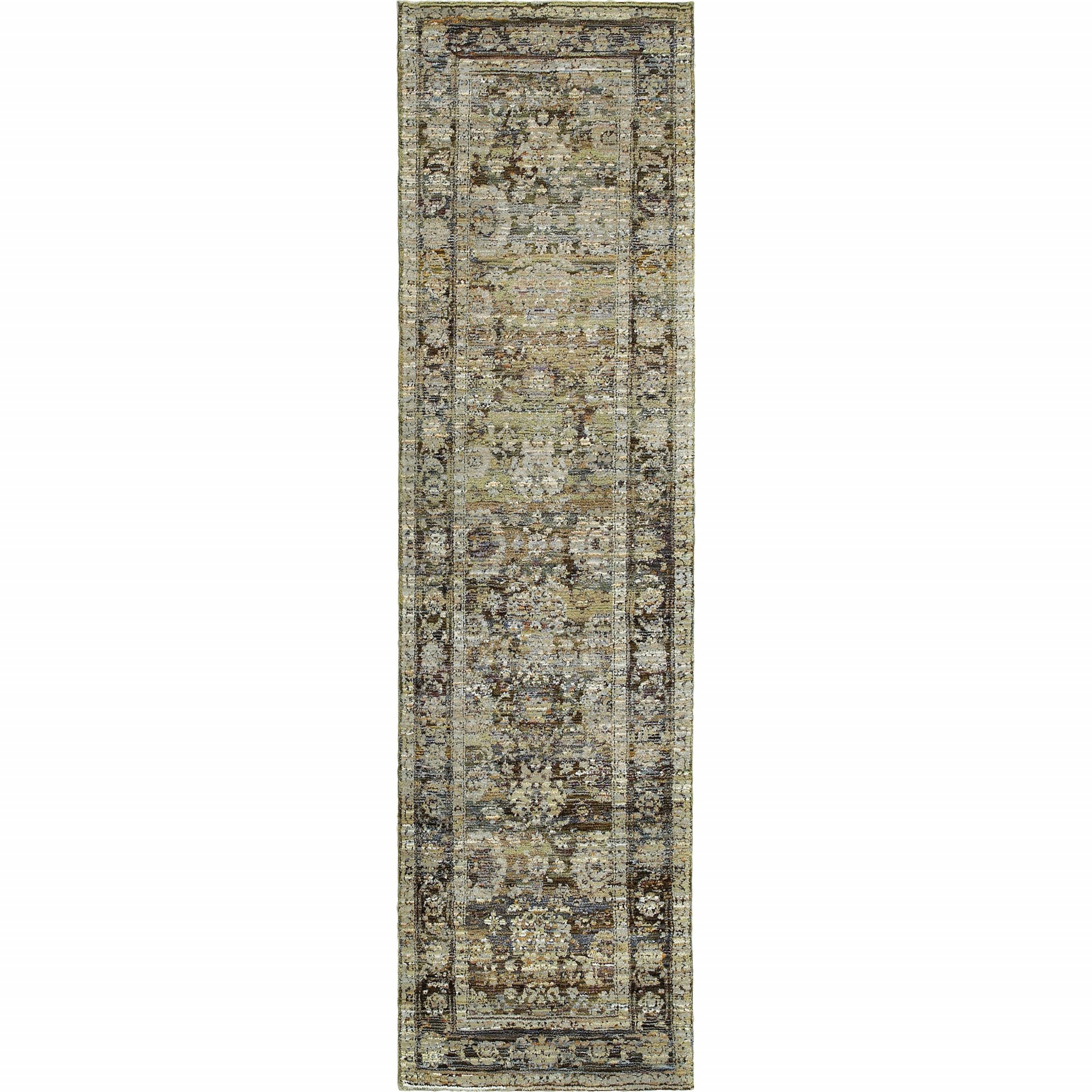 2'X8' Green And Brown Floral Runner Rug-383646-1