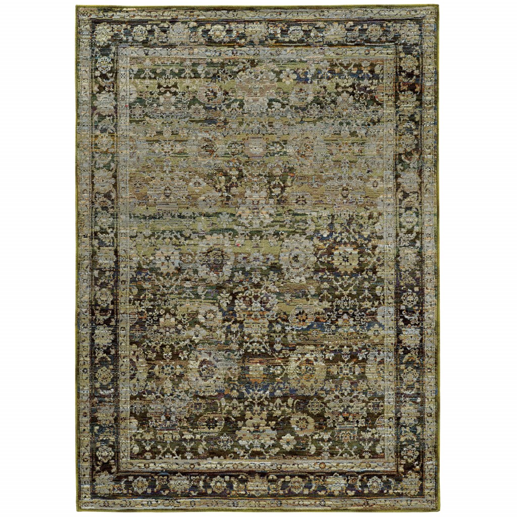 7'X9' Green And Brown Floral Area Rug-383650-1