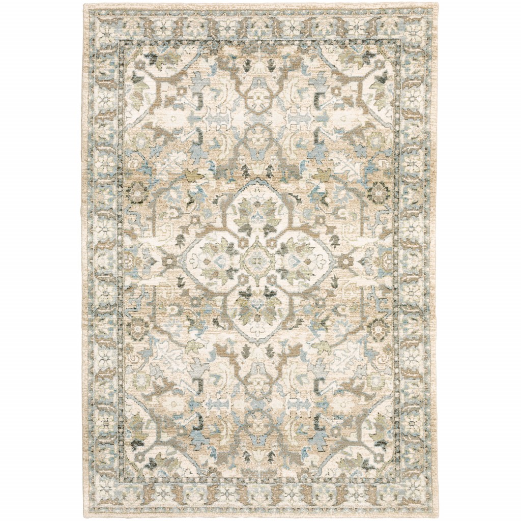 5'X8' Beige And Ivory Medallion Area Rug-383659-1