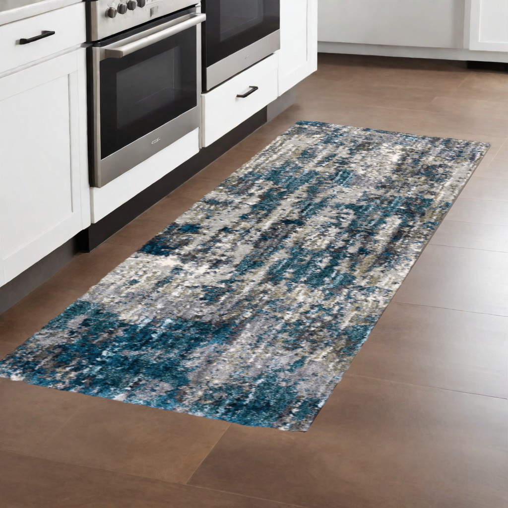 2" X 8" Grey And Blue Grey Skies Runner Rug