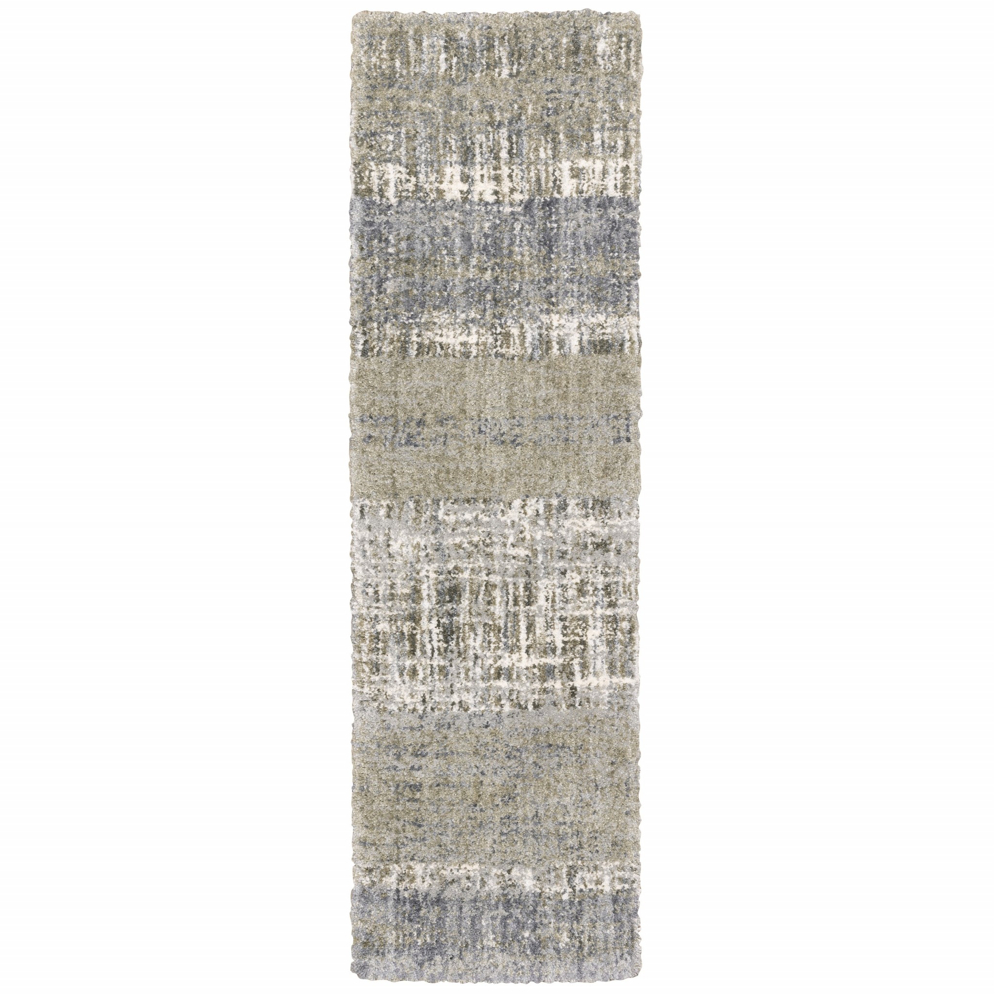 2" X 8" Grey And Ivory Abstract Lines Runner Rug