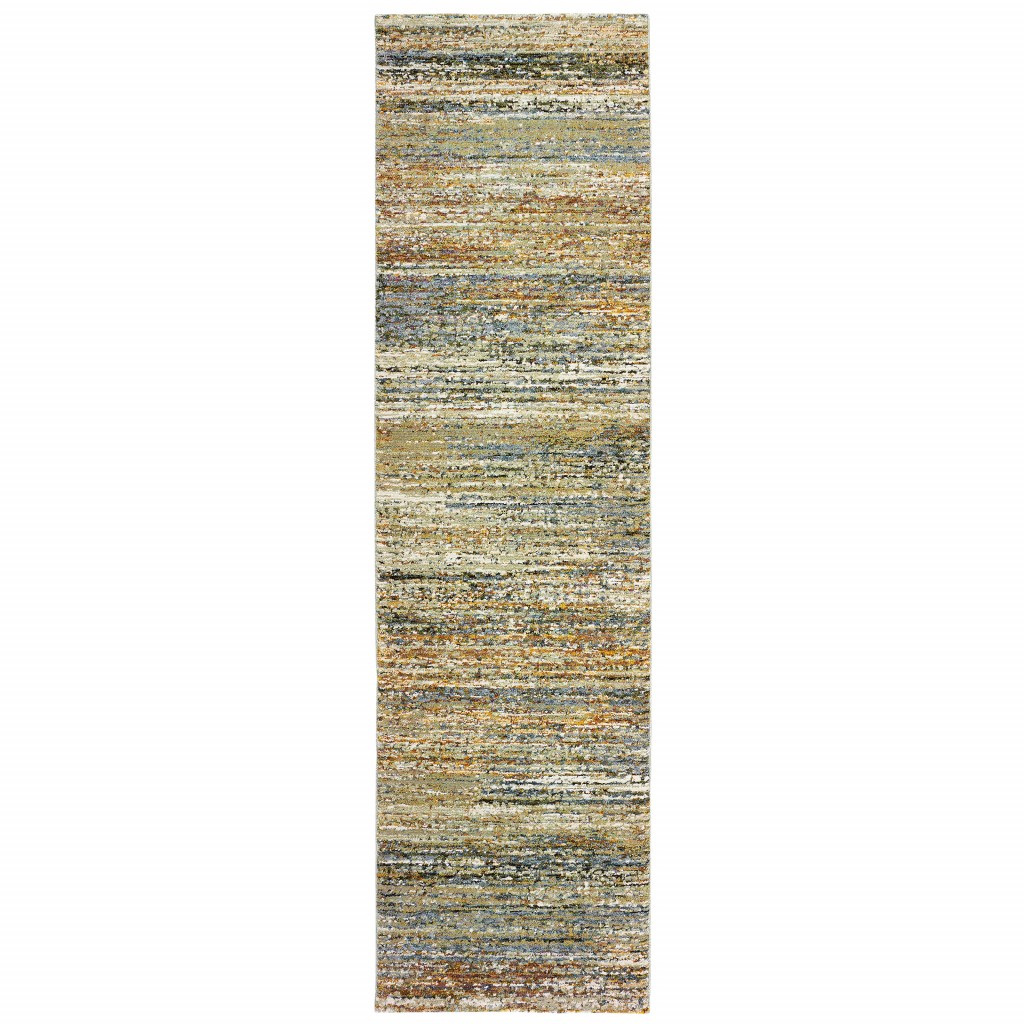3'X12' Gold And Green Abstract Runner Rug-383701-1