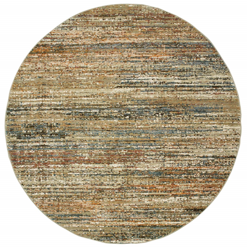 7' Round Gold And Green Abstract Area Rug-383706-1