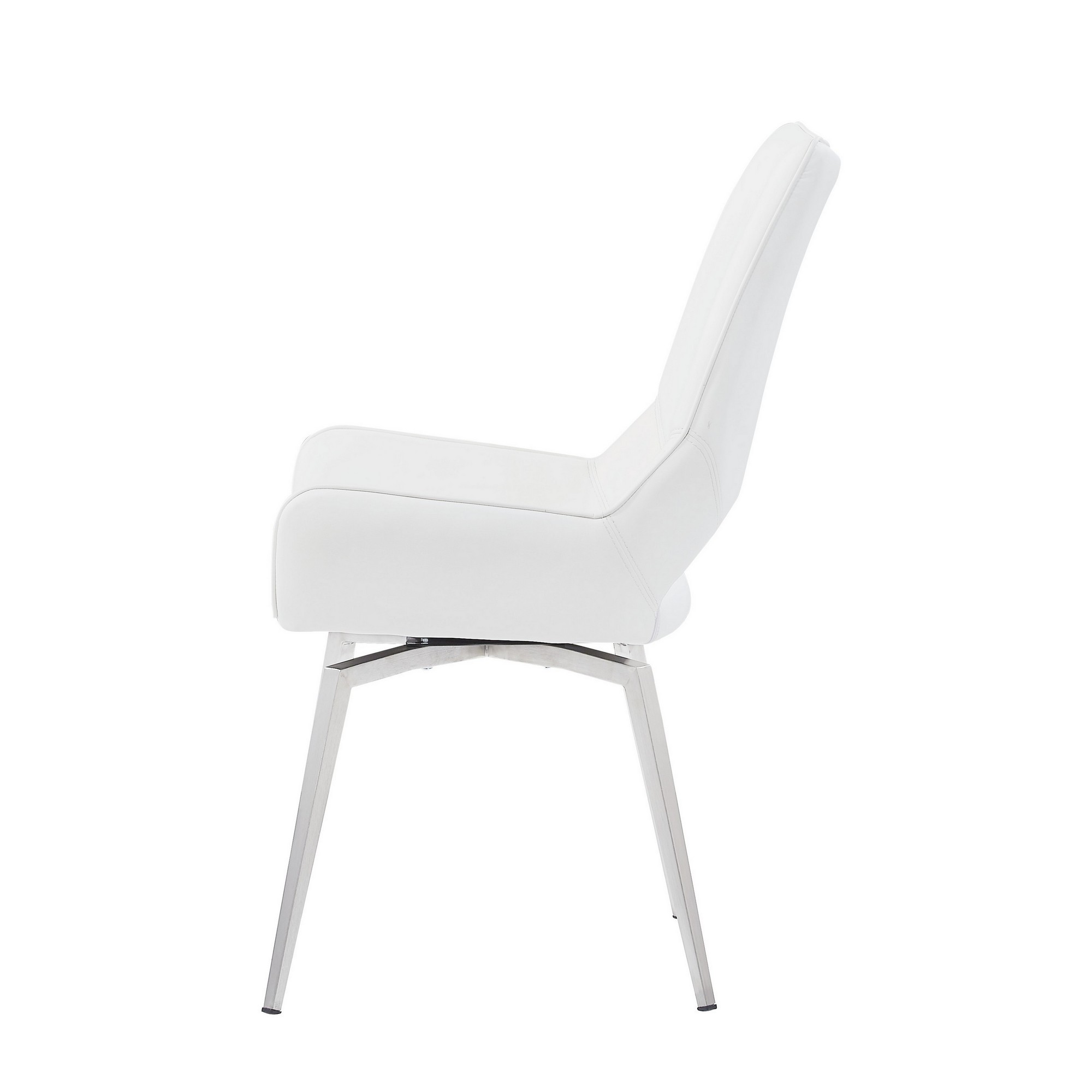Set of 2 White Bucket Style Dining Chairs with Metalic Silver Base