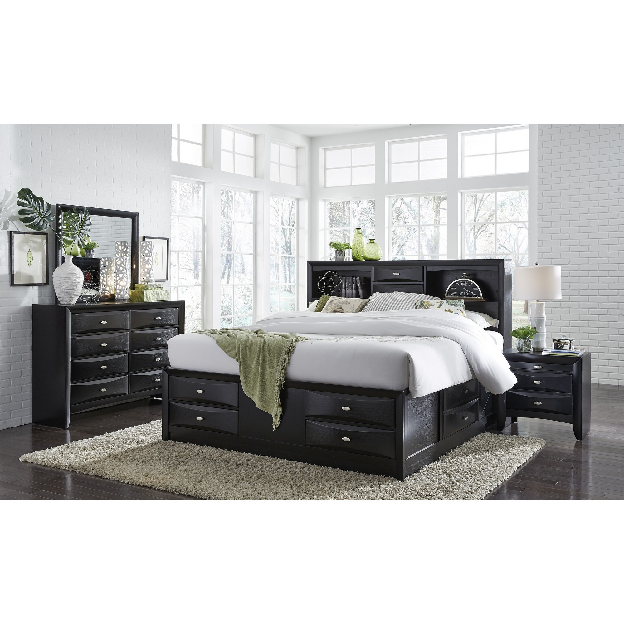 Black Nightstand with 2 Chambered Drawer