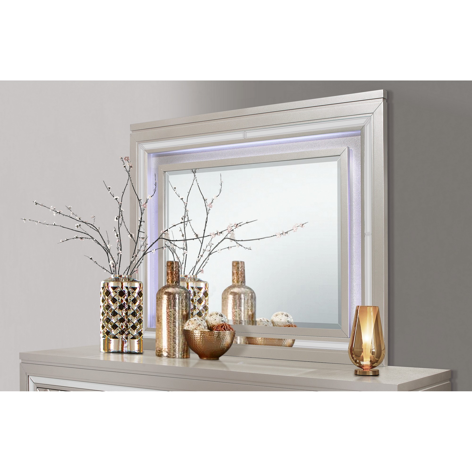 Champagne Toned Mirror Frame with a lovely Mirrored Accents