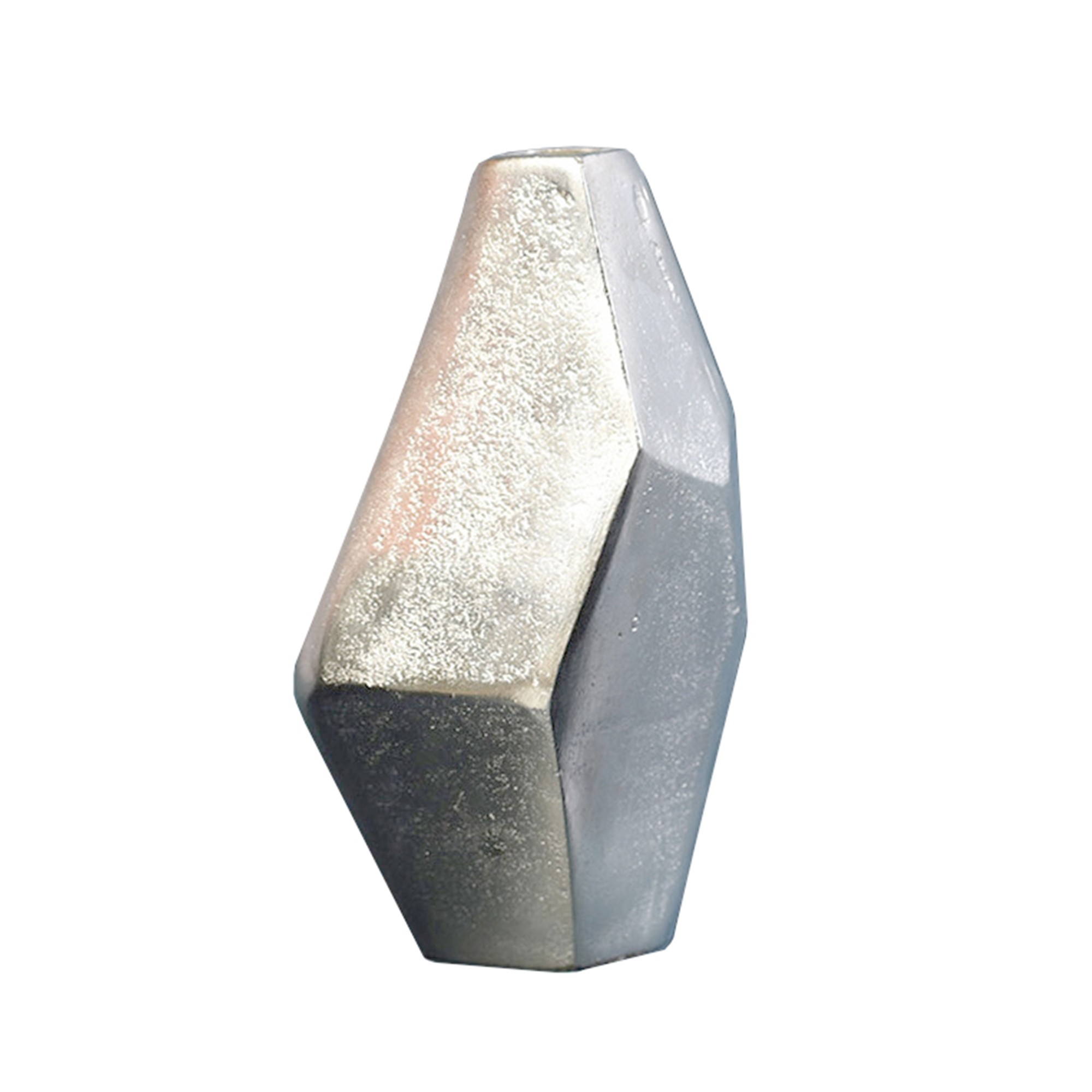 Modern Silver Finish Faceted Metal Vase