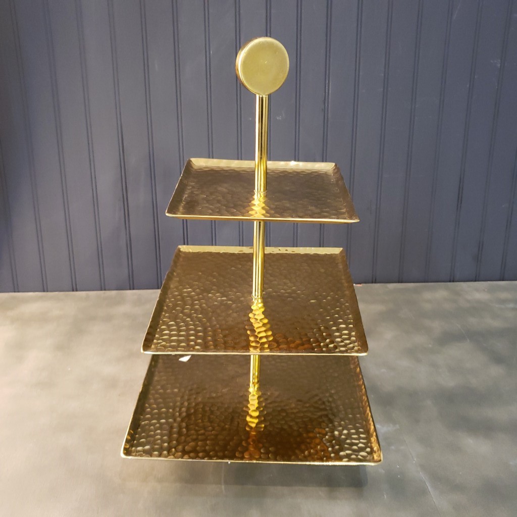 Handcrafted Hammered Gold 3 Tier Square Server