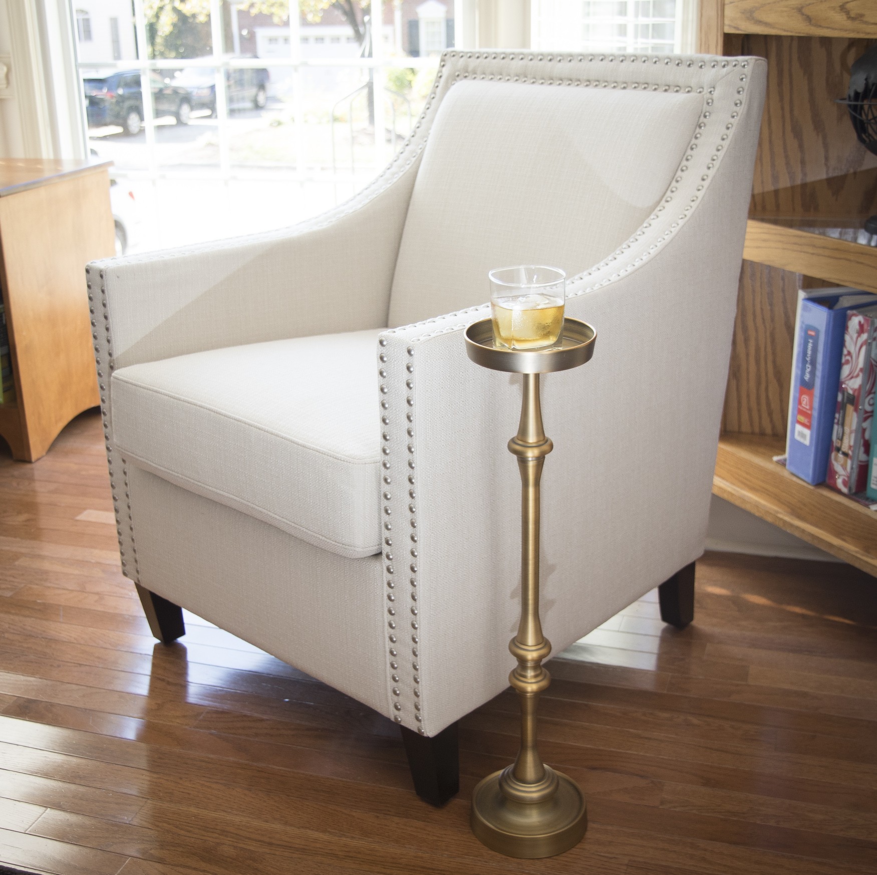 Brushed Gold Finish Drink Size Accent Table