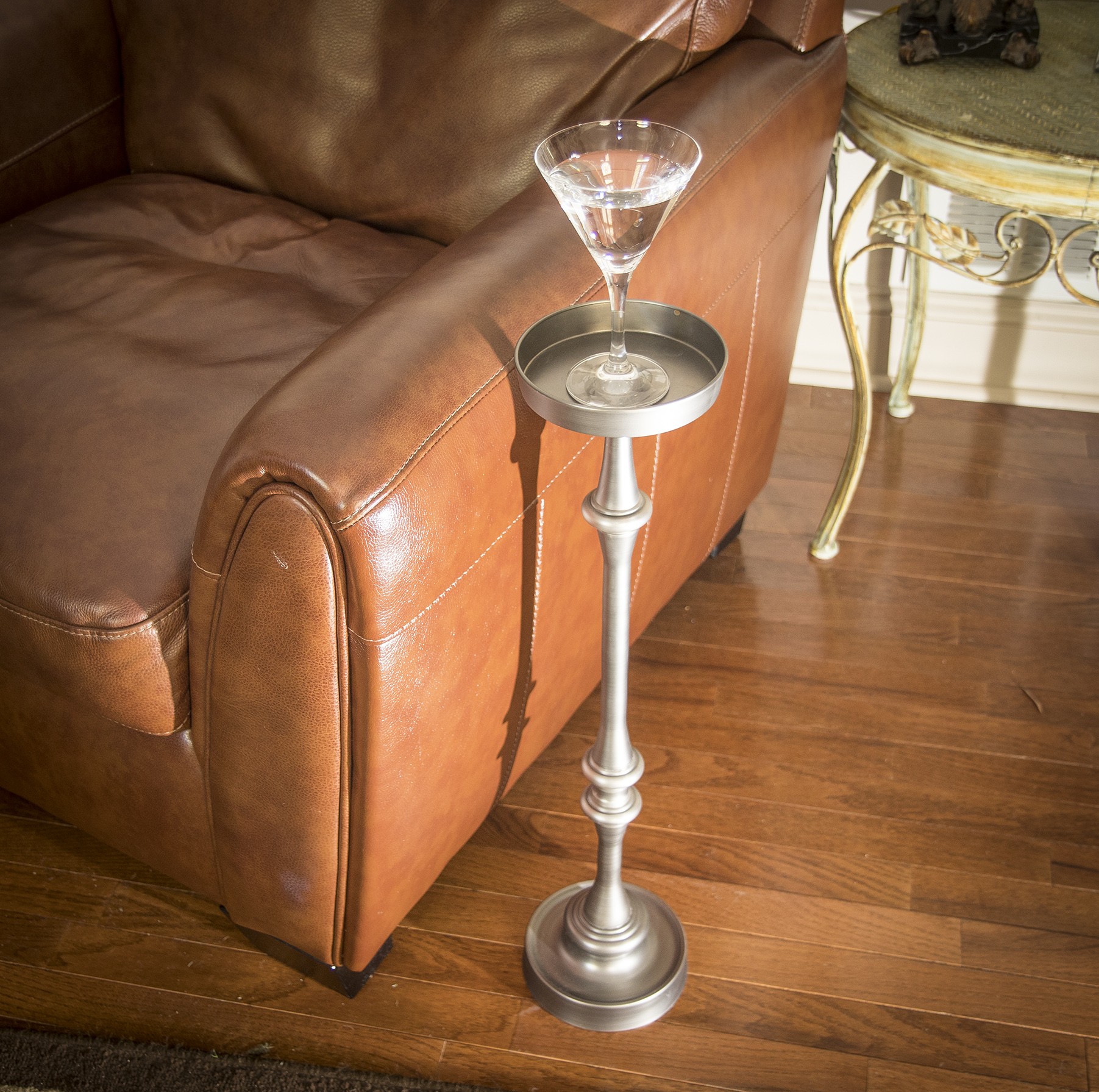 Brushed Silver Finish Drink Size Accent Table