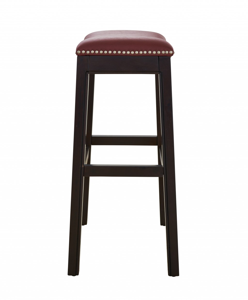 30"" Espresso And Red Saddle Style Counter Height Bar Stool