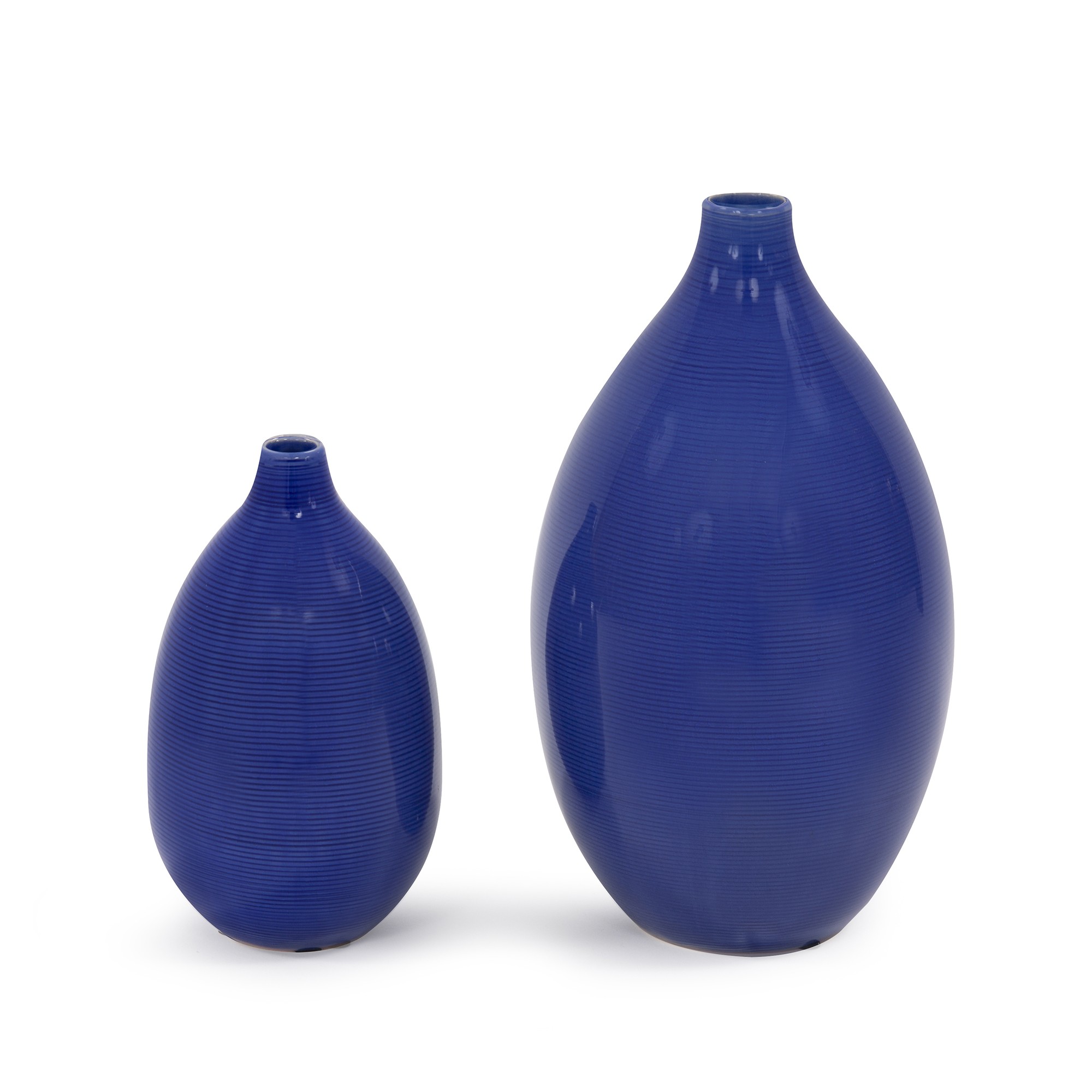 Set of 2 Deep Indigo Blue Ceramic Bulb Vases