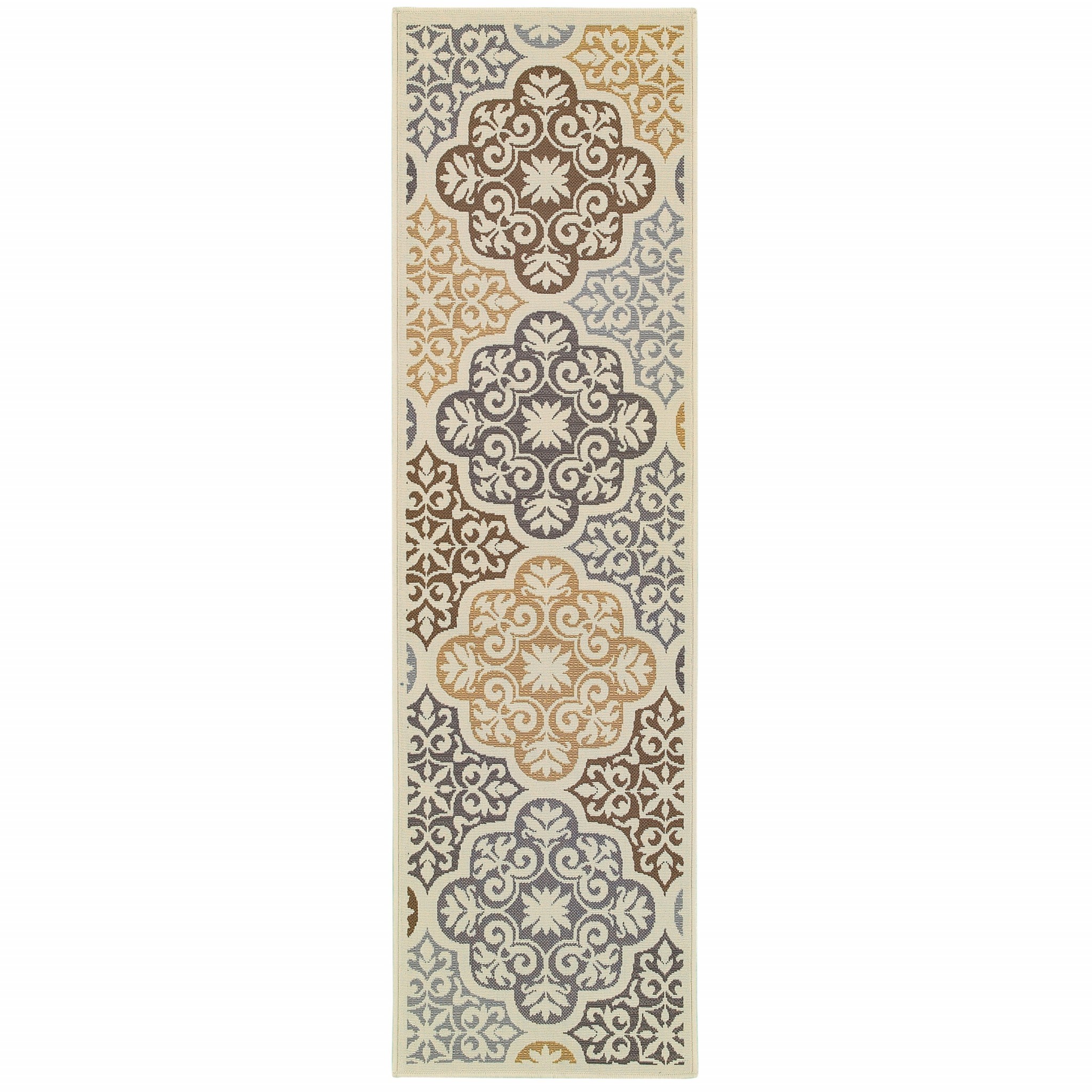 2' X 8' Gray and Ivory Moroccan Indoor Outdoor Area Rug-384189-1