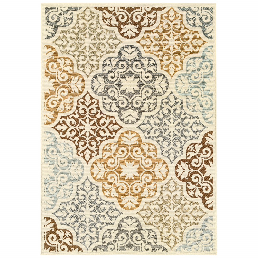 Gray and Ivory Moroccan Indoor Outdoor Area Rug-384192-1